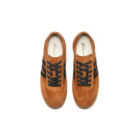 百丽复古跑道德训鞋女2025秋新真皮舒适薄底运动休闲鞋B2894CM5