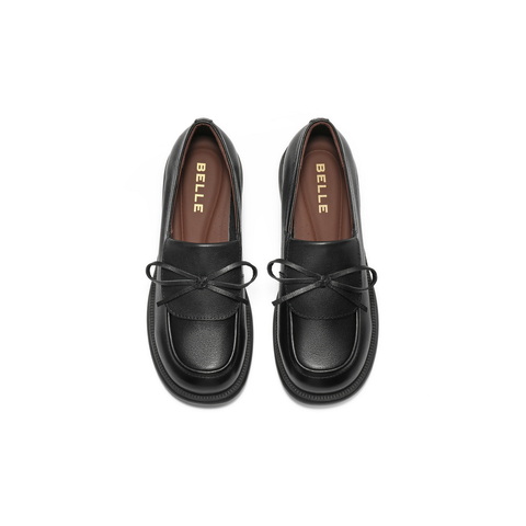 百丽复古蝴蝶结乐福鞋女2025秋新商场同款真皮便士乐福鞋E8L1DCA5