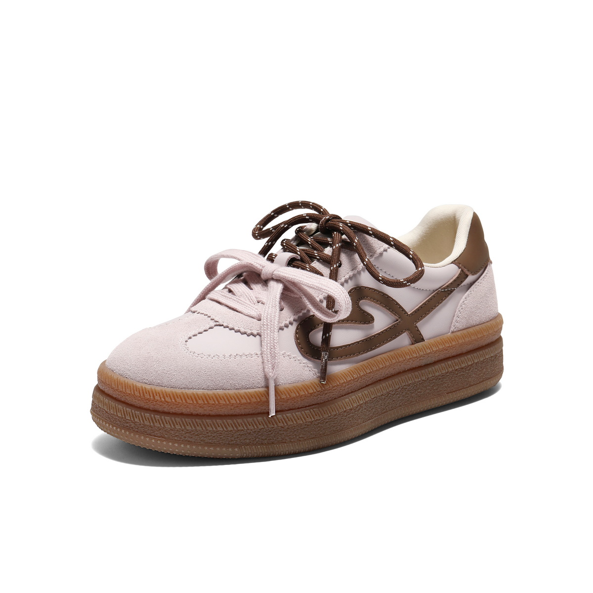 百丽时尚爱心撞色德训鞋女2025秋新厚底增高双鞋带休闲鞋B2928CM5