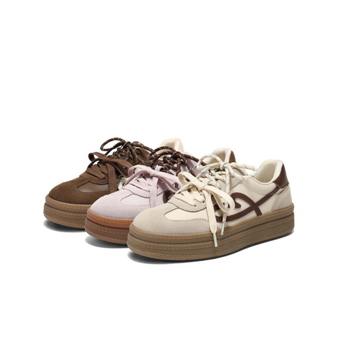 百丽时尚爱心撞色德训鞋女2025秋新厚底增高双鞋带休闲鞋B2928CM5