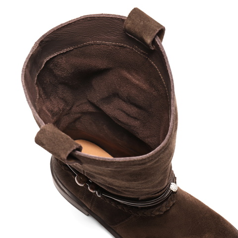 百丽复古时尚时装靴女2025冬新商场同款串珠绑带西部靴3QFC6DZ5