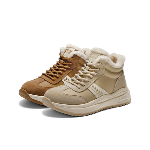 百丽拼接高帮鞋休闲鞋女2025冬新商场同款加绒厚底休闲鞋E5V1DDD5