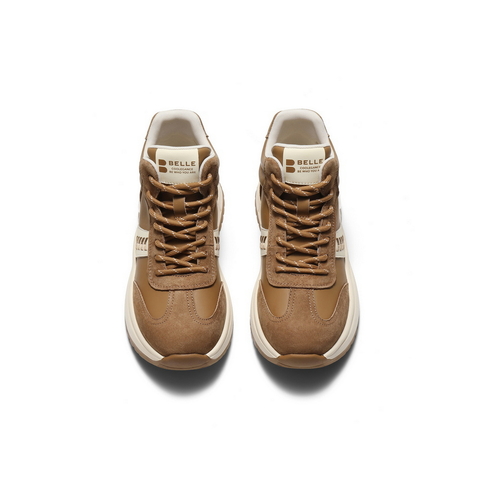 百丽拼接高帮鞋休闲鞋女2025冬新商场同款加绒厚底休闲鞋E5V1DDD5