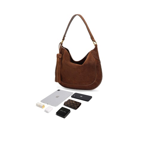 百丽包女25冬商场同款波嬉风牛绒磨砂流苏斜挎腋下包小号F3035DX5