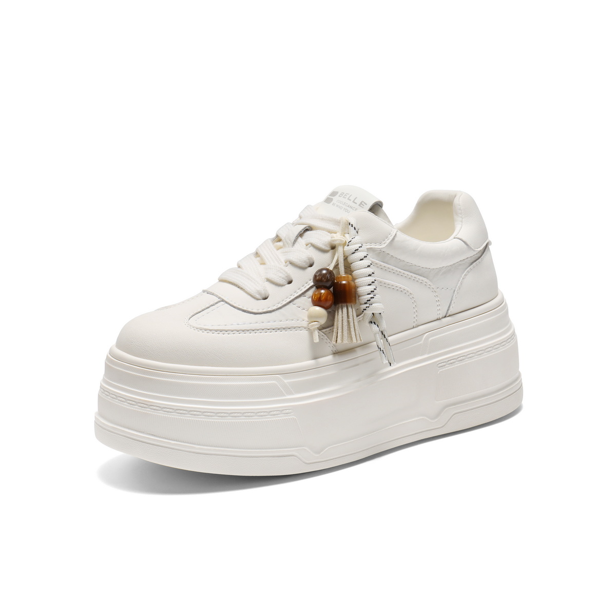 百丽时尚串珠挂饰小白鞋女2025秋新厚底增高百搭休闲板鞋B2905CM5