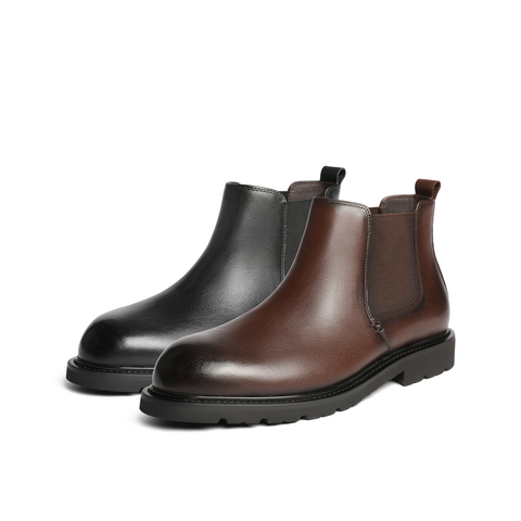 百丽户外潮搭休闲靴男2025新款冬季牛皮短靴切尔西靴A2179DD5