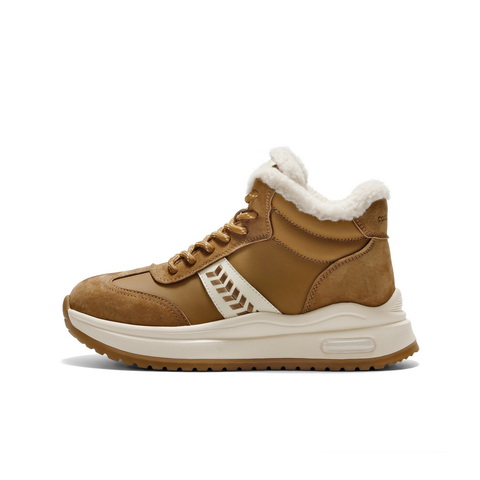 百丽拼接高帮鞋休闲鞋女2025冬新商场同款加绒厚底休闲鞋E5V1DDD5