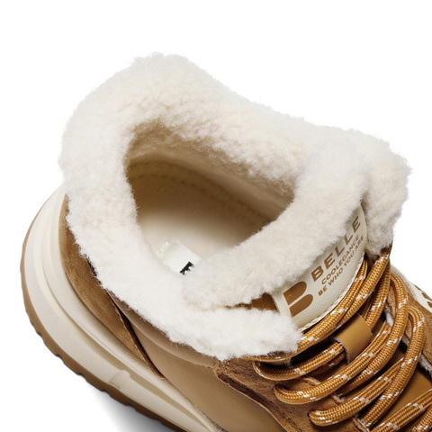 百丽拼接高帮鞋休闲鞋女2025冬新商场同款加绒厚底休闲鞋E5V1DDD5