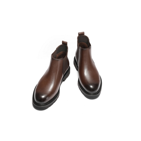 百丽户外潮搭休闲靴男2025新款冬季牛皮短靴切尔西靴加绒A2179DD5