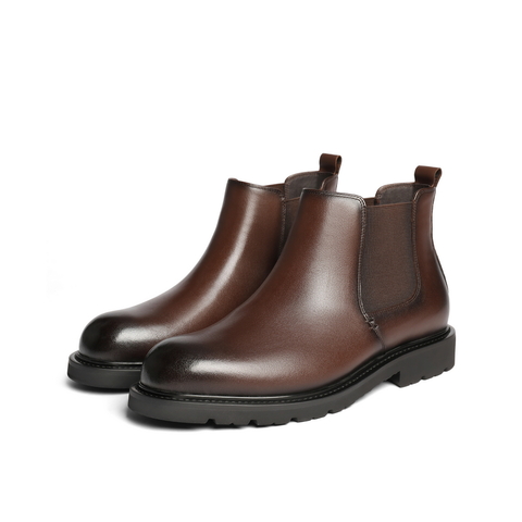 百丽户外潮搭休闲靴男2025新款冬季牛皮短靴切尔西靴加绒A2179DD5