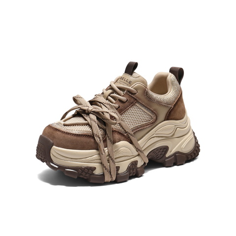 百丽时尚拼接网面水钻老爹鞋女2025秋新厚底增高休闲鞋B2927CM5