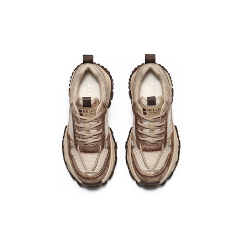 百丽时尚拼接网面水钻老爹鞋女2025秋新厚底增高休闲鞋B2927CM5