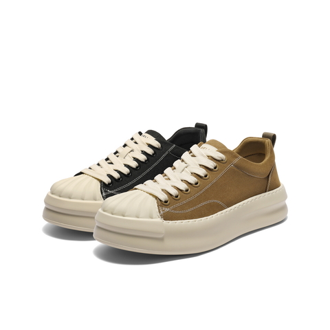 百丽贝壳头厚底板鞋男2025新款秋季时尚简约休闲帆布鞋A2128CM5