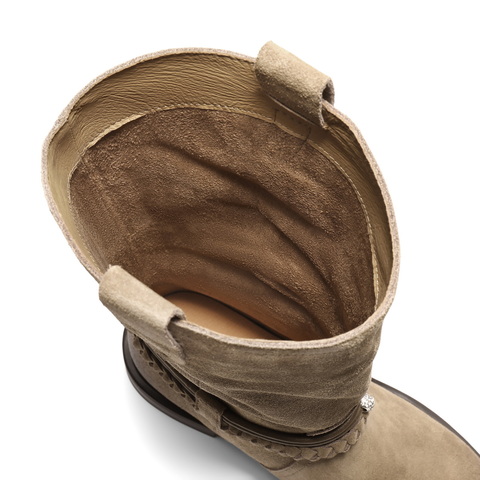 百丽复古时尚时装靴女2025冬新商场同款串珠绑带西部靴3QFC6DZ5