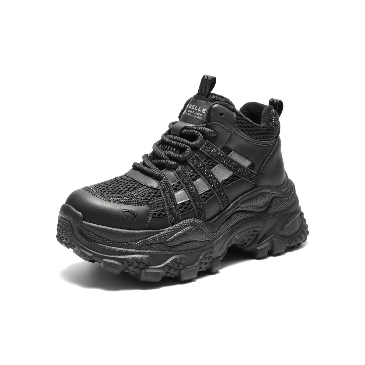 百丽潮酷高帮老爹鞋女2025冬新商场同款厚底加绒休闲鞋E6N1DDD5