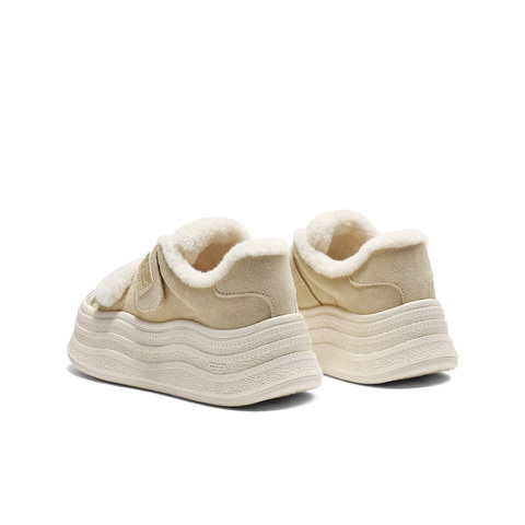 百丽魔术贴毛毛鞋女2025冬新商场同款波浪厚底增高休闲鞋E4J1DDM5