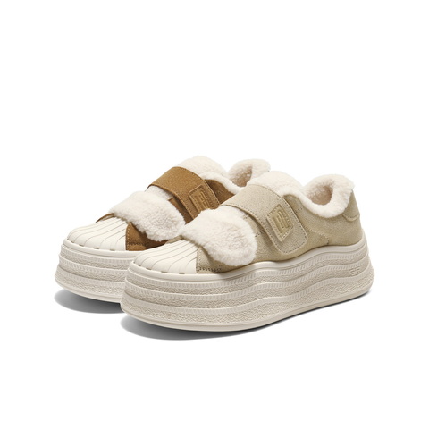 百丽魔术贴毛毛鞋女2025冬新商场同款波浪厚底增高休闲鞋E4J1DDM5