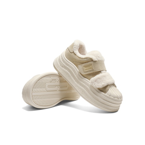 百丽魔术贴毛毛鞋女2025冬新商场同款波浪厚底增高休闲鞋E4J1DDM5