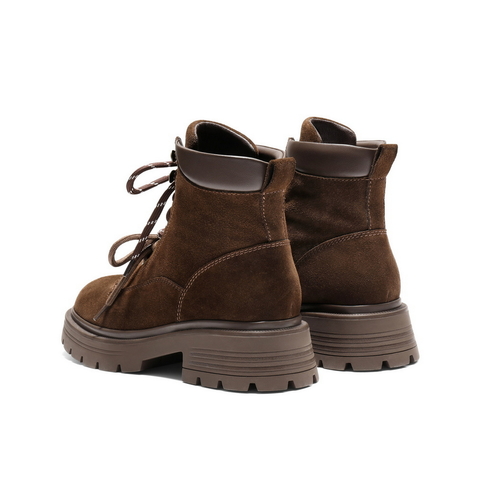 百丽双鞋带工装靴女2025冬新商场同款粗跟增高休闲短靴E4W2DDD5