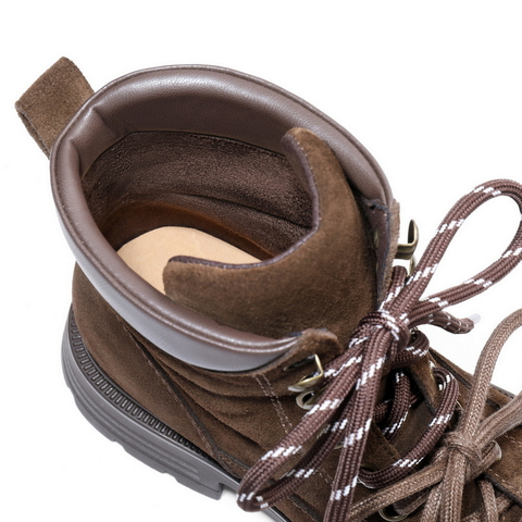 百丽双鞋带工装靴女2025冬新商场同款粗跟增高休闲短靴E4W2DDD5