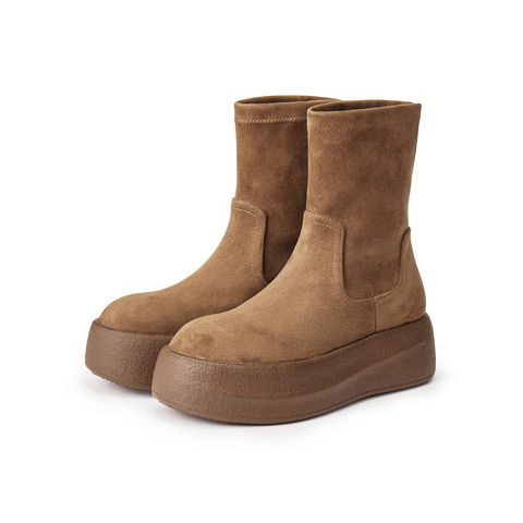 百丽简约复古绒面感弹力靴女2025冬新厚底增高弹力短靴B2821DZ5