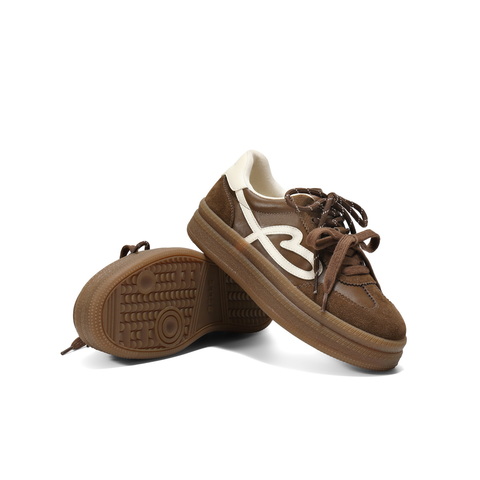 百丽时尚爱心撞色德训鞋女2025秋新厚底增高双鞋带休闲鞋B2928CM5