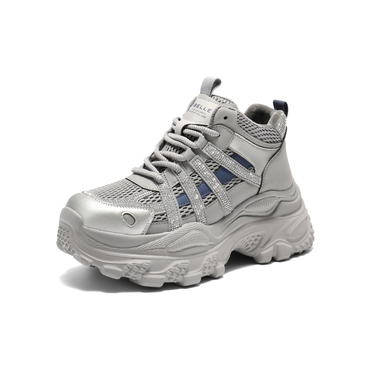 百丽潮酷高帮老爹鞋女2025冬新商场同款厚底加绒休闲鞋E6N1DDD5