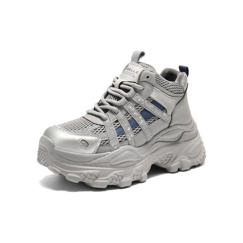 百丽潮酷高帮老爹鞋女2025冬新商场同款厚底加绒休闲鞋E6N1DDD5