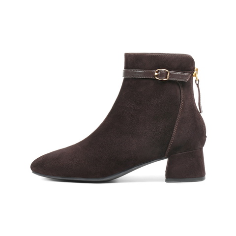 百丽复古绒面时装靴女2025冬新商场同款真皮气质优雅短靴BBW44DD5