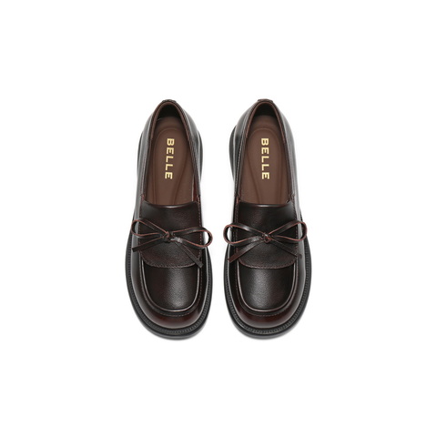 百丽复古蝴蝶结乐福鞋女2025秋新商场同款真皮便士乐福鞋E8L1DCA5