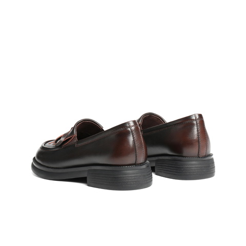 百丽复古蝴蝶结乐福鞋女2025秋新商场同款真皮便士乐福鞋E8L1DCA5