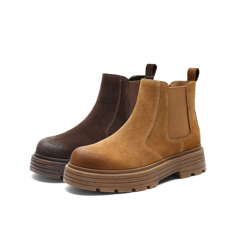 百丽复古擦色切尔西靴女2025冬新厚底增高休闲短靴B2875DD5