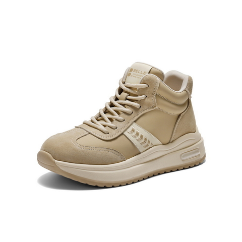 百丽拼接高帮鞋休闲鞋女2025冬新商场同款加绒厚底休闲鞋E5V1DDD5