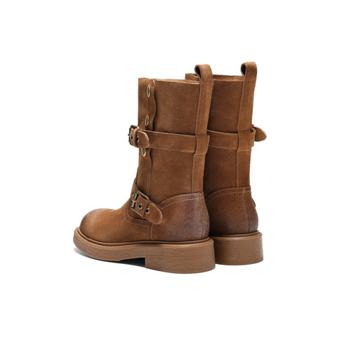 百丽复古潮流马丁靴女2025冬新商场同款按扣休闲短靴E7Z1DDZ5