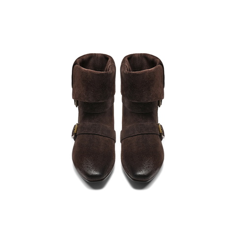 百丽复古擦色时装靴女2025冬新商场同款柔软时尚西部靴BFB62DS5