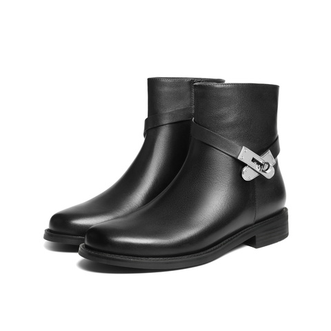 百丽复古百搭时装靴女2025冬新商场同款真皮搭扣气质短靴3QF48DD5