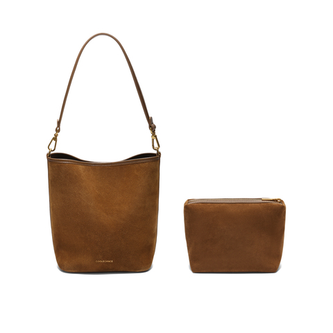 百丽包包女2025新款慵懒牛绒磨砂单肩斜挎水桶包X7377CX5A