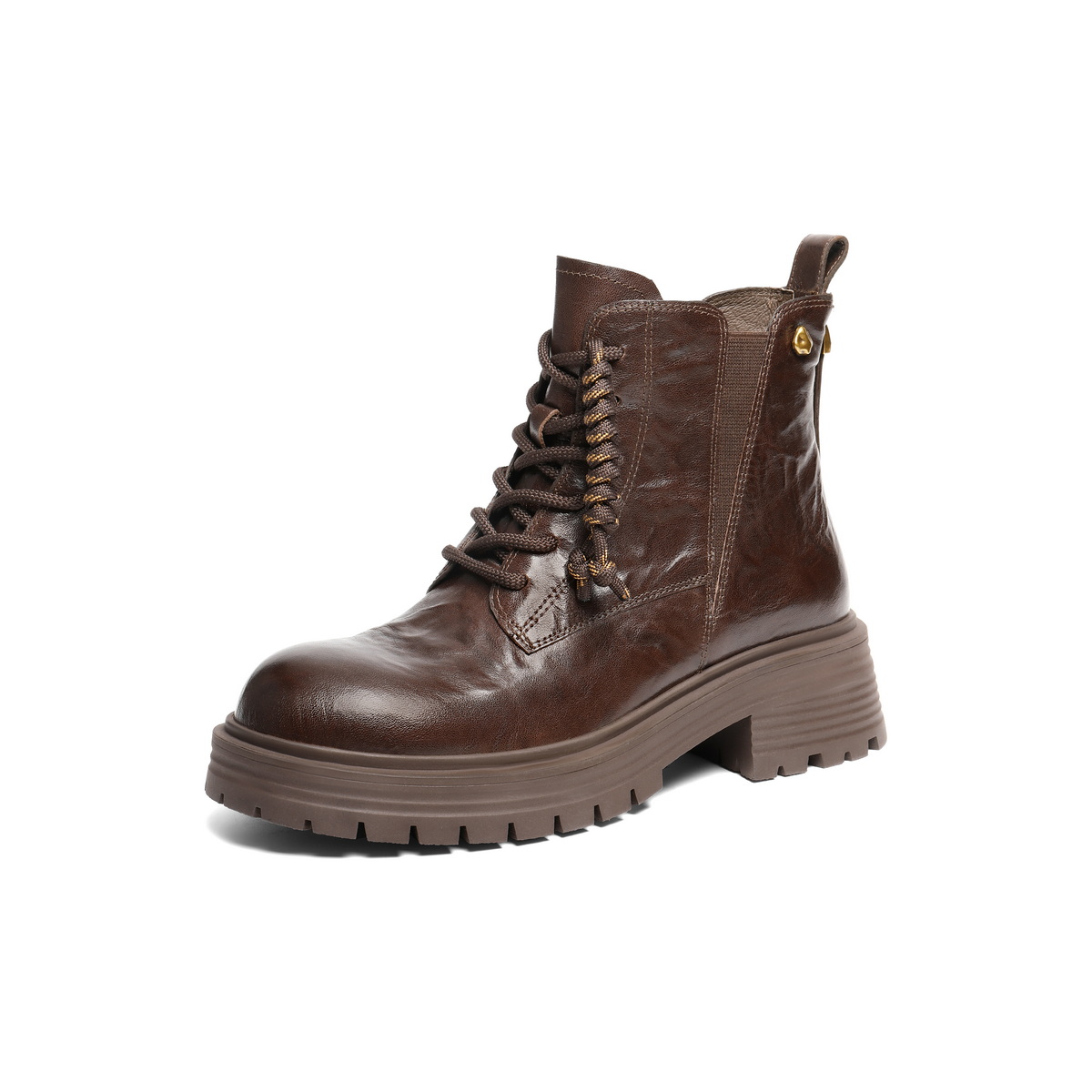 百丽复古抓皱马丁靴女2025冬新商场同款真皮休闲短靴E8D1DDD5