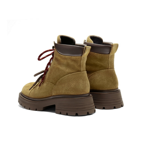 百丽双鞋带工装靴女2025冬新商场同款粗跟增高休闲短靴E4W2DDD5