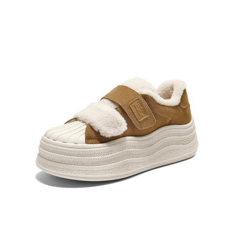 百丽魔术贴毛毛鞋女2025冬新商场同款波浪厚底增高休闲鞋E4J1DDM5