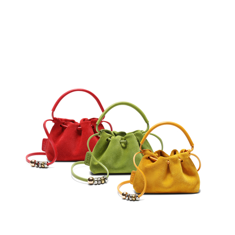 百丽包女25秋复古休闲反绒烧卖包单肩斜挎手提mini包F9963CX5