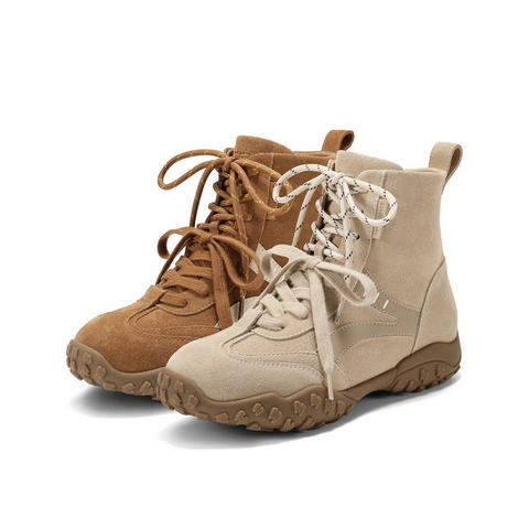 百丽复古双鞋带休闲靴女2025冬新内增高高帮休闲鞋B2835DD5