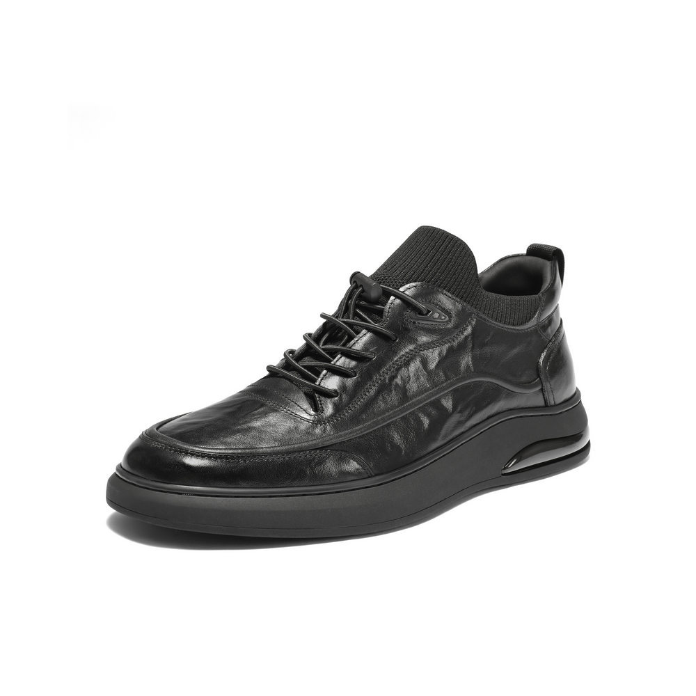 百丽高帮休闲皮鞋男2025新款冬季牛皮革厚底商务运动板鞋A2191DM5