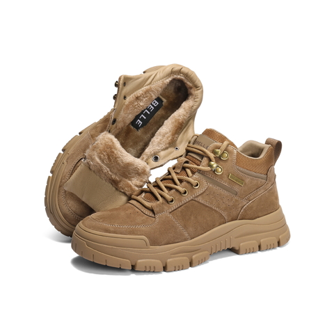 百丽户外休闲工装靴男靴2025新款冬季厚底马丁靴短靴加绒A2229DD5