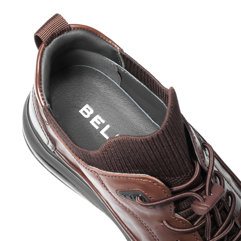 百丽高帮休闲皮鞋男2025新款冬季牛皮革厚底商务运动板鞋A2191DM5