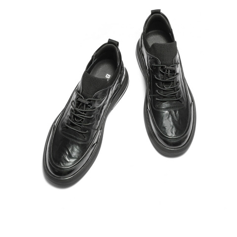 百丽高帮休闲皮鞋男2025新冬牛皮革厚底商务运动板鞋加绒A2191DM5