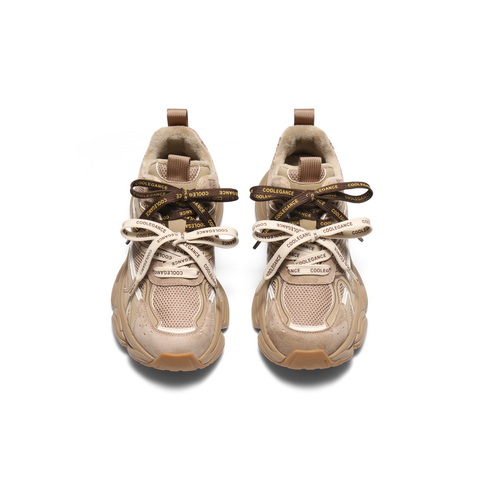 百丽拼接面高帮老爹鞋女2025冬新厚底增高加绒休闲鞋B2891DM5