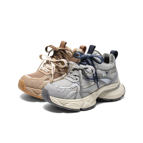 百丽拼接面高帮老爹鞋女2025冬新厚底增高加绒休闲鞋B2891DM5