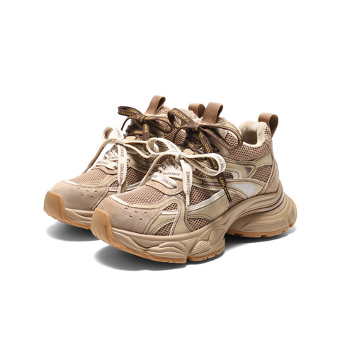 百丽拼接面高帮老爹鞋女2025冬新厚底增高加绒休闲鞋B2891DM5