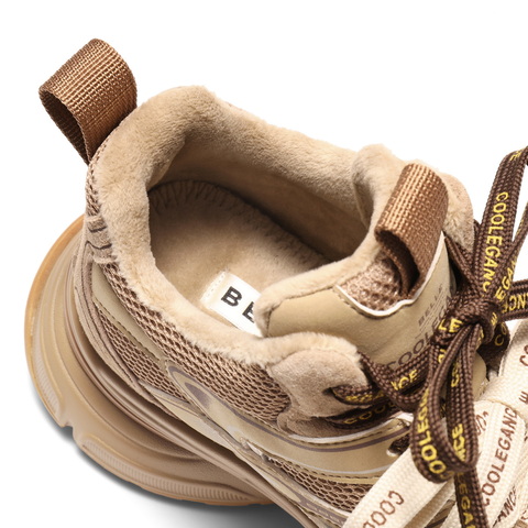 百丽拼接面高帮老爹鞋女2025冬新厚底增高加绒休闲鞋B2891DM5